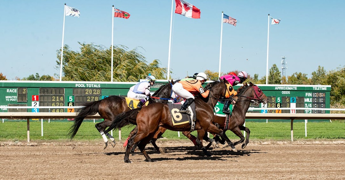 Horses racing at a Canadian track.
